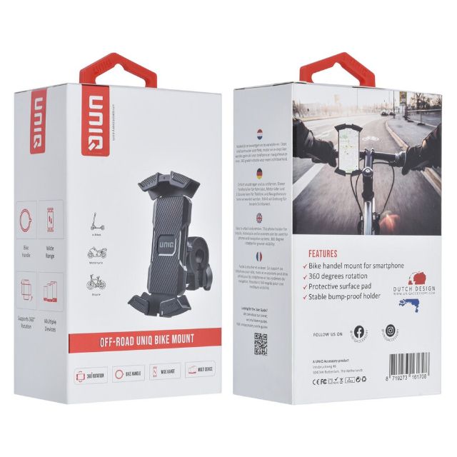 TUNIQ Accessory Schokbestendige Fietshouder - 360 graden draaibaar - Zwart