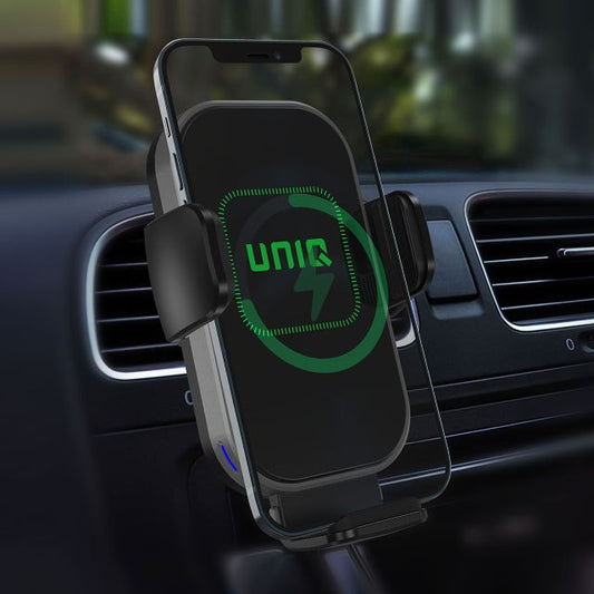 UNIQ Accessory 2 in 1 telefoonhouder en draadloze oplader voor de auto - ventilatierooster - zwart