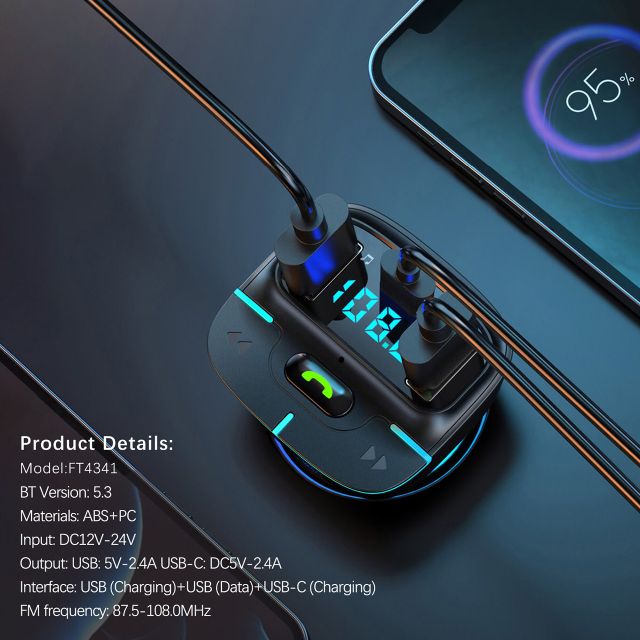 TUNIQ FM Transmitter and Car Charger - Zwart