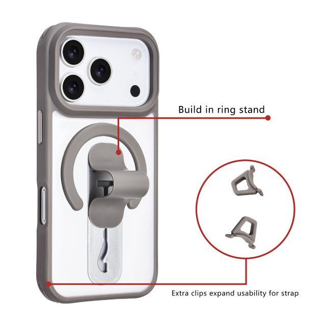 iPhone 17 Pro Backcover hoesje - Built-in Ring Stand - Antishock - Grijs