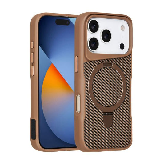 iPhone 17 Pro Backcover hoesje - Magsafe With Ring Stand - Carbon Fiber - Goud