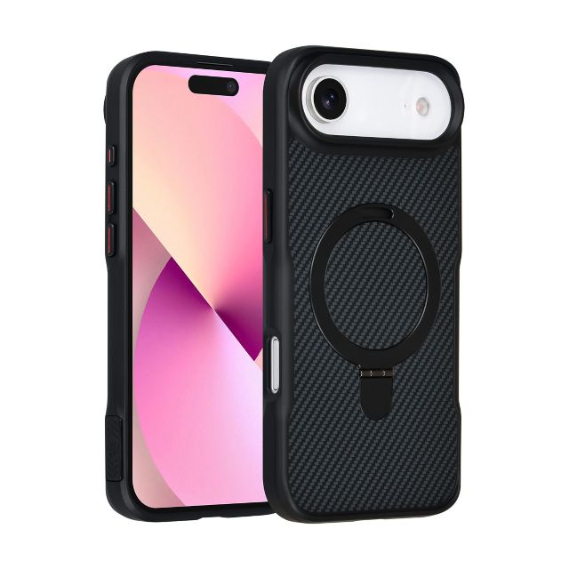 iPhone 17 Air Backcover hoesje - Magsafe With Ring Stand - Carbon Fiber - Zwart