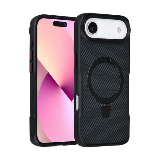 iPhone 17 Air Backcover hoesje - Magsafe With Ring Stand - Carbon Fiber - Zwart