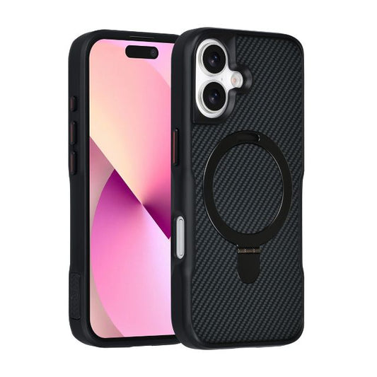iPhone 17 Backcover hoesje - Magsafe With Ring Stand - Carbon Fiber - Zwart