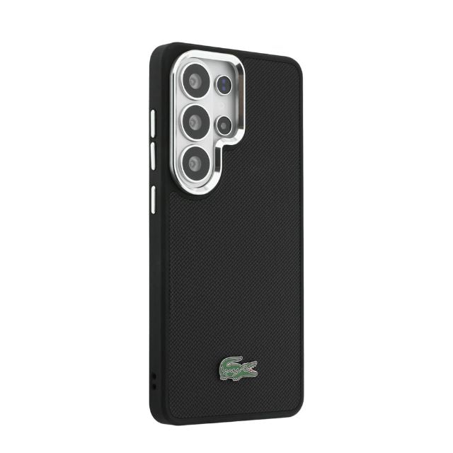 Lacoste Galaxy S26 Ultra Backcover hoesje - MagSafe - Metal Edges - Iconic Petit Pique Logo - Zwart