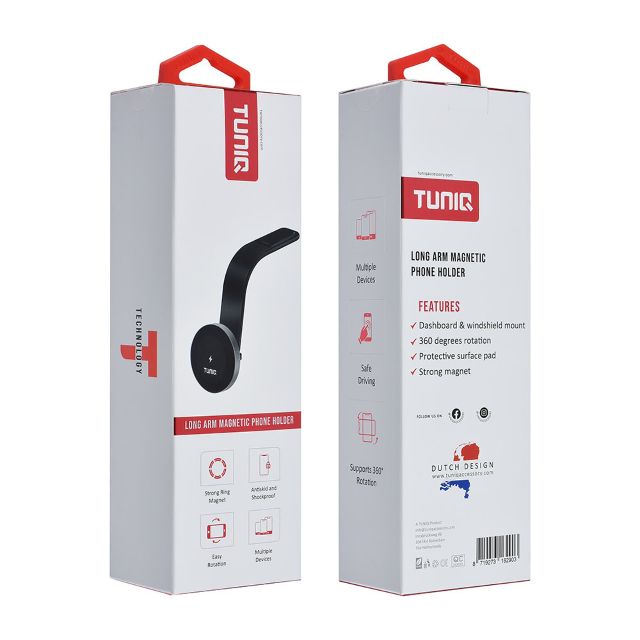 TUNIQ Telefoonhouder auto long arm magnetic - Zwart