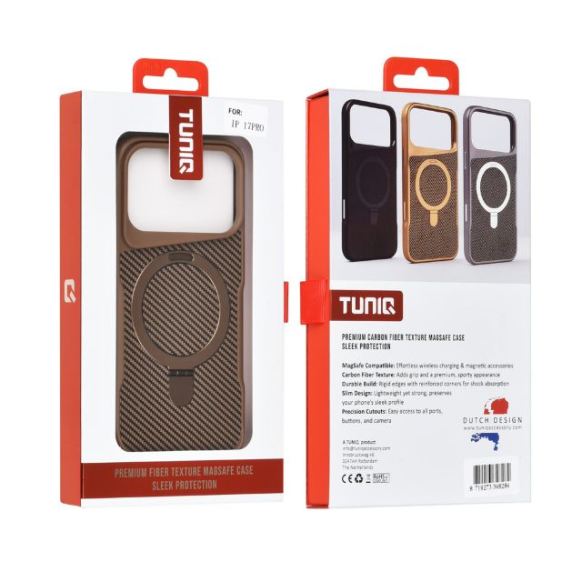 iPhone 17 Pro Backcover hoesje - Magsafe With Ring Stand - Carbon Fiber - Zilver TUNIQ