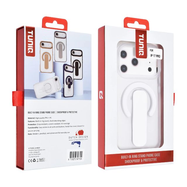 iPhone 17 Pro Backcover hoesje - Built-in Ring Stand - Antishock - Grijs