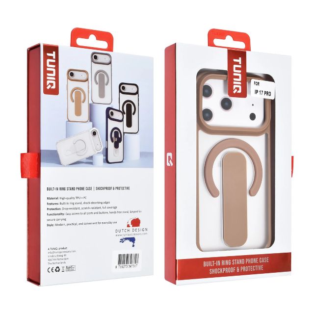 iPhone 17 Pro Backcover hoesje - Built-in Ring Stand - Antishock - Grijs