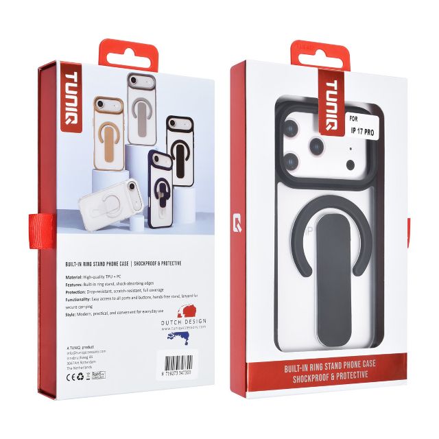 iPhone 17 Pro Backcover hoesje - Built-in Ring Stand - Antishock - Grijs