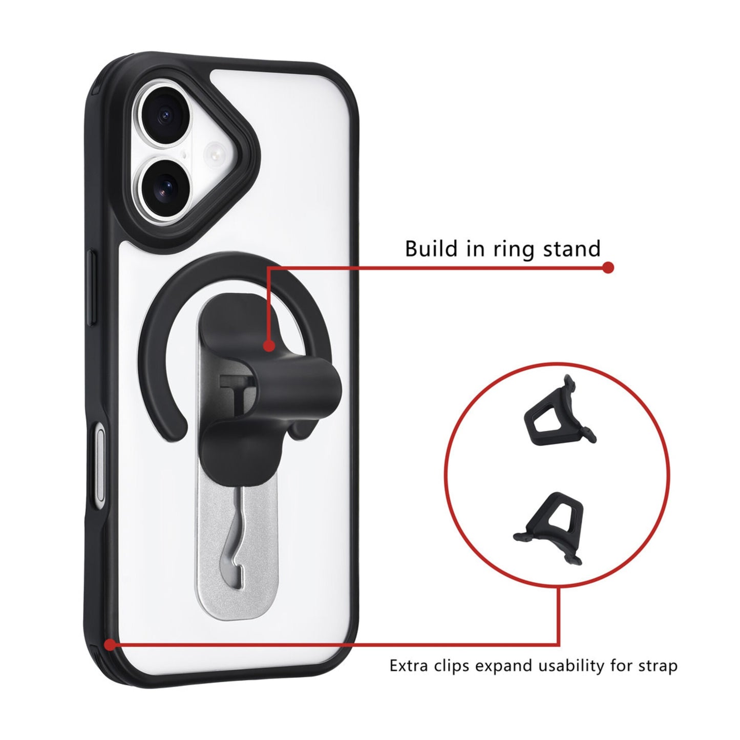 iPhone 17 Backcover hoesje - Built-in Ring Stand - Antishock - Zwart