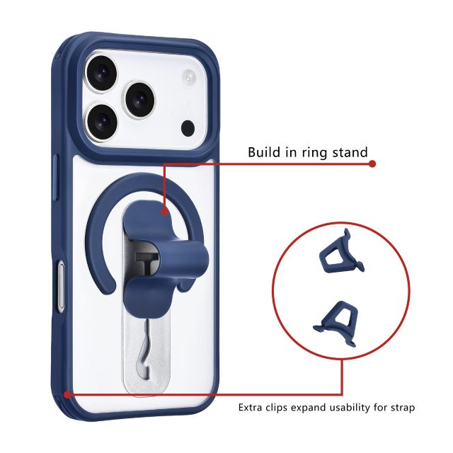 iPhone 17 Pro Backcover hoesje - Built-in Ring Stand - Antishock - Grijs