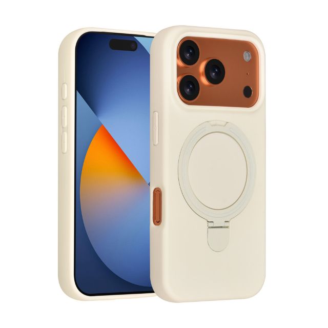 iPhone 17 Pro Backcover hoesje - Magsafe With Ring Stand - Hanger - Antique White