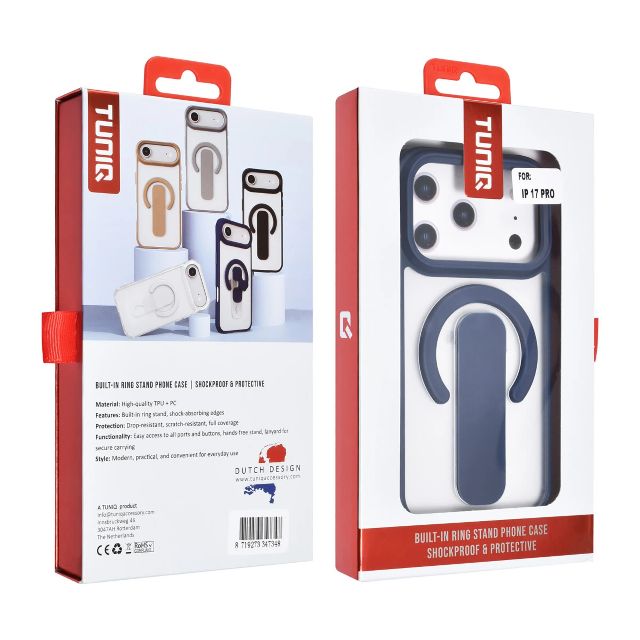 iPhone 17 Pro Backcover hoesje - Built-in Ring Stand - Antishock - Grijs