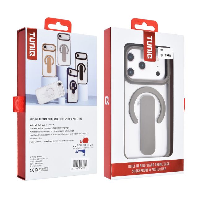 iPhone 17 Pro Backcover hoesje - Built-in Ring Stand - Antishock - Grijs