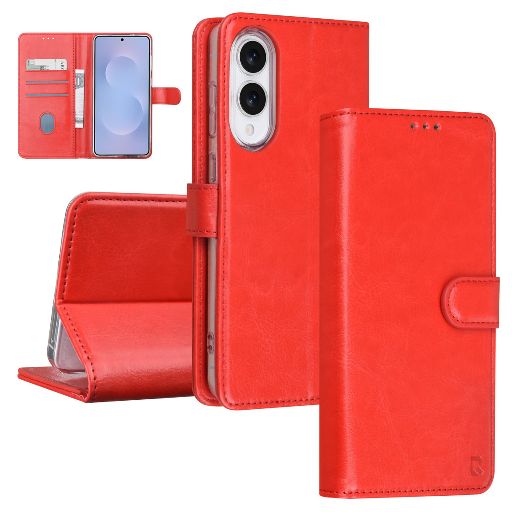 TUNIQ Galaxy S25 Edge Book Case hoesje - Pasjeshouder voor 3 pasjes - Magneetsluiting - Hanger - Rood