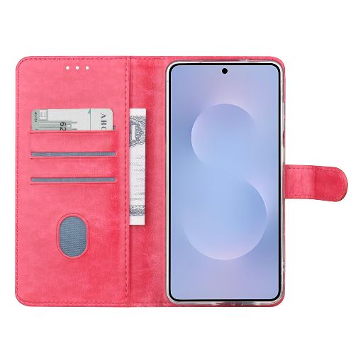 TUNIQ Galaxy S25 Edge Book Case hoesje - Pasjeshouder voor 3 pasjes - Magneetsluiting - Hanger - Felroze