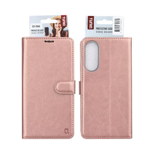 TUNIQ Galaxy S25 Edge Book Case hoesje - Pasjeshouder voor 3 pasjes - Magneetsluiting - Hanger - Rose Gold