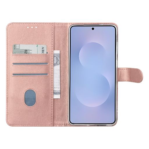 TUNIQ Galaxy S25 Edge Book Case hoesje - Pasjeshouder voor 3 pasjes - Magneetsluiting - Hanger - Rose Gold