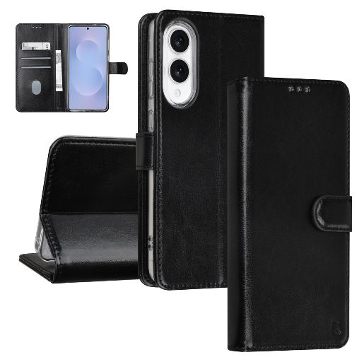 TUNIQ Galaxy S25 Edge Book Case hoesje - Pasjeshouder voor 3 pasjes - Magneetsluiting - Hanger - Zwart
