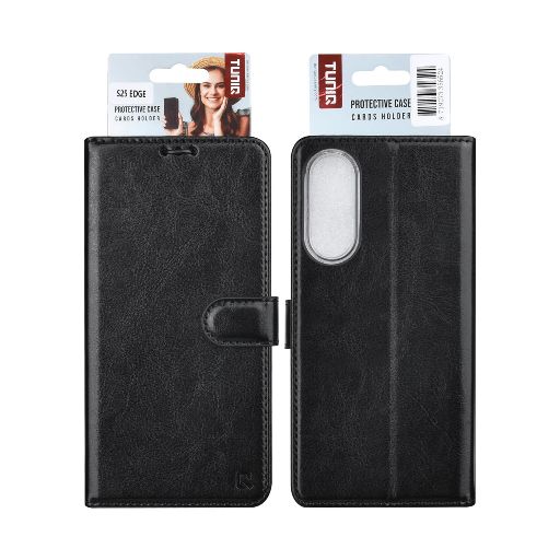 TUNIQ Galaxy S25 Edge Book Case hoesje - Pasjeshouder voor 3 pasjes - Magneetsluiting - Hanger - Zwart