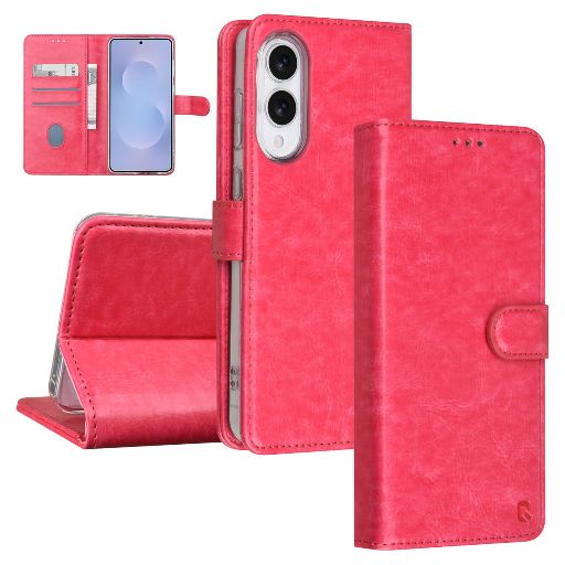 TUNIQ Galaxy S25 Edge Book Case hoesje - Pasjeshouder voor 3 pasjes - Magneetsluiting - Hanger - Felroze