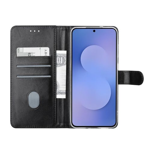 TUNIQ Galaxy S25 FE Book Case hoesje - Pasjeshouder voor 3 pasjes - Magneetsluiting - Hanger - Zwart