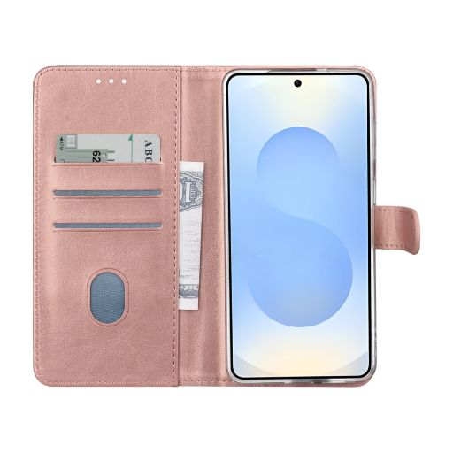 TUNIQ Galaxy S25 FE Book Case hoesje - Pasjeshouder voor 3 pasjes - Magneetsluiting - Hanger - Rose Gold