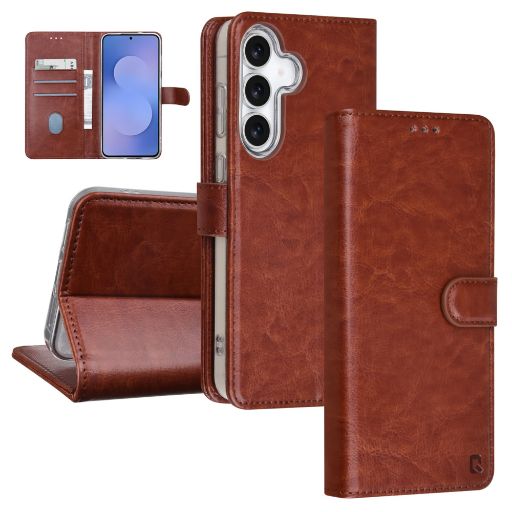 Galaxy S25 FE Book Case hoesje - Pasjeshouder voor 3 pasjes - Magneetsluiting - Hanger - Bruin