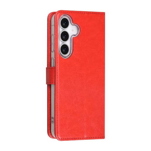 TUNIQ Galaxy S25 FE Book Case hoesje - Pasjeshouder voor 3 pasjes - Magneetsluiting - Hanger - Rood