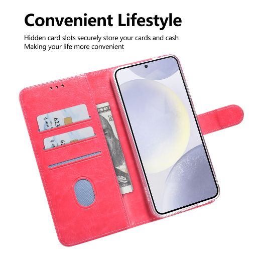 TUNIQ Galaxy S25 Book Case hoesje - Pasjeshouder voor 3 pasjes - Hanger - Felroze