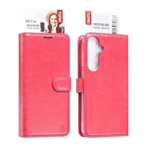 TUNIQ Galaxy S25 Book Case hoesje - Pasjeshouder voor 3 pasjes - Hanger - Felroze