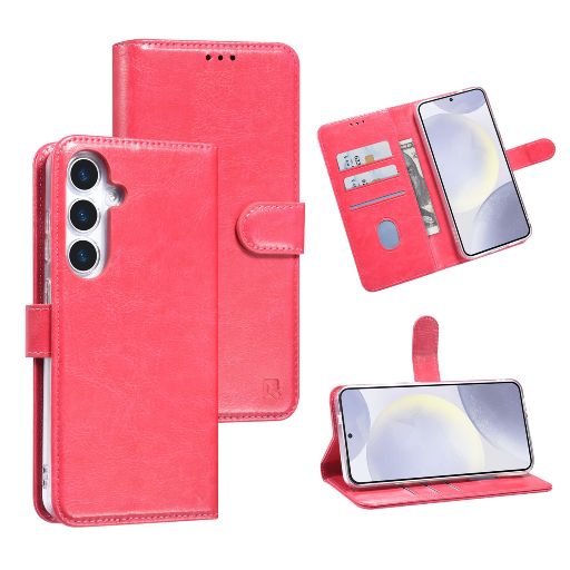 TUNIQ Galaxy S25 Plus Book Case hoesje - Pasjeshouder voor 3 pasjes - Magneetsluiting - Hanger - Felroze