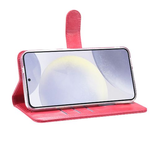 TUNIQ Galaxy S25 Book Case hoesje - Pasjeshouder voor 3 pasjes - Hanger - Felroze