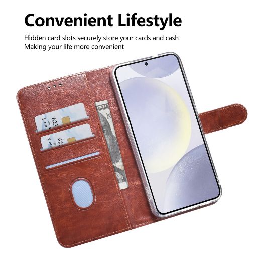 TUNIQ Galaxy S25 Plus Book Case hoesje - Pasjeshouder voor 3 pasjes - Magneetsluiting - Hanger - Bruin