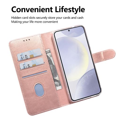 TUNIQ Galaxy S25 Book Case hoesje - Pasjeshouder voor 3 pasjes - Hanger - Rose Gold