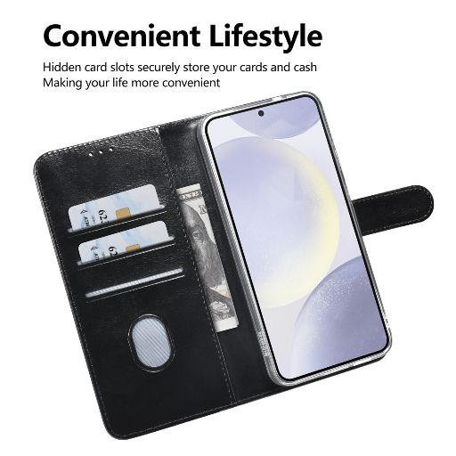 TUNIQ Galaxy S25 Book Case hoesje Pasjeshouder voor 3 pasjes - Hanger - Zwart
