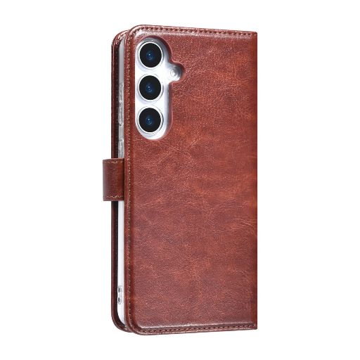TUNIQ Galaxy S25 Book Case hoesje - Pasjeshouder voor 3 pasjes - Hanger - Bruin