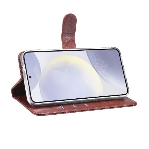 TUNIQ Galaxy S25 Book Case hoesje - Pasjeshouder voor 3 pasjes - Hanger - Bruin