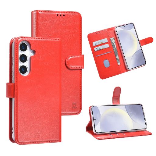 TUNIQ Galaxy S25 Book Case hoesje - Pasjeshouder voor 3 pasjes - Hanger - Rood