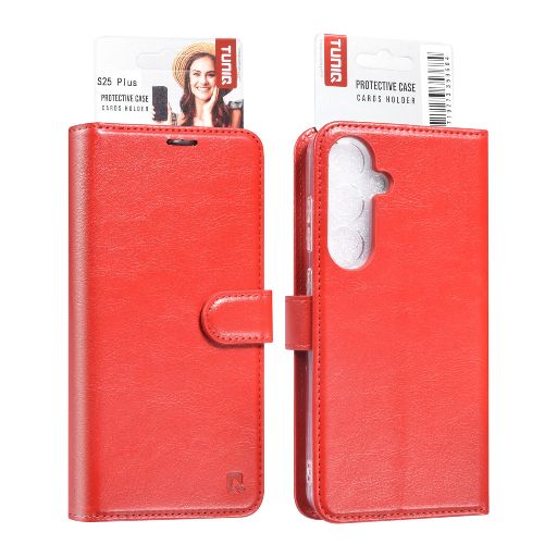 TUNIQ Galaxy S25 Plus Book Case hoesje - Pasjeshouder voor 3 pasjes - Magneetsluiting - Hanger - Rood TUNIQ