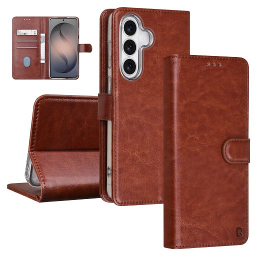 TUNIQ Galaxy S26 Plus Book Case hoesje - Pasjeshouder voor 3 pasjes - Magneetsluiting - Hanger - Bruin