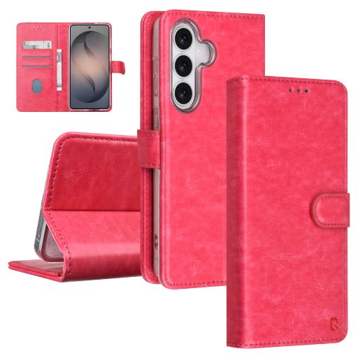 TUNIQ Galaxy S26 Plus Book Case hoesje - Pasjeshouder voor 3 pasjes - Magneetsluiting - Hanger - Felroze