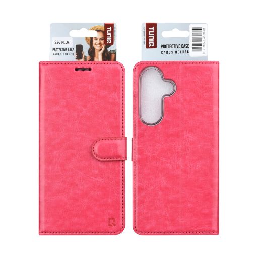 TUNIQ Galaxy S26 Plus Book Case hoesje - Pasjeshouder voor 3 pasjes - Magneetsluiting - Hanger - Felroze