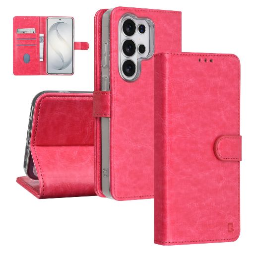 TUNIQ Galaxy S26 Ultra Book Case hoesje - Pasjeshouder voor 3 pasjes - Magneetsluiting - Hanger - Felroze