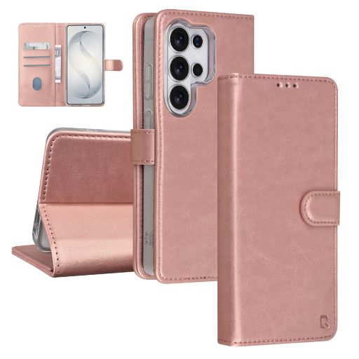 TUNIQ Galaxy S26 Ultra Book Case hoesje - Pasjeshouder voor 3 pasjes - Magneetsluiting - Hanger - Rose Gold